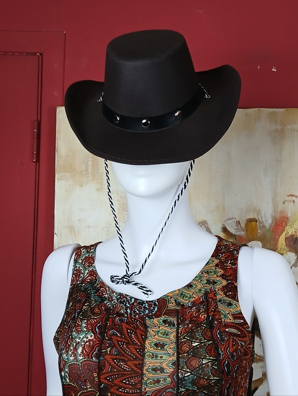 Women's Black Felt Western Hat with Chin Cord